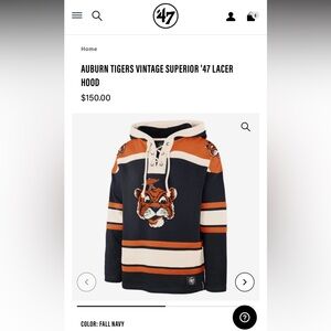 Auburn Vintage Superior “47 Lacer Hoodie, size XL